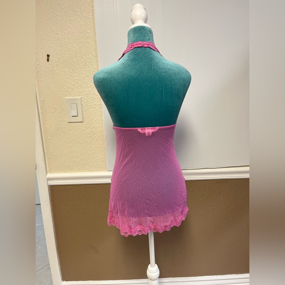 Vintage Victoria’s Secret Teddy‎ M bubblegum Pink Sheer Lace Babydoll Lingerie - Picture 6 of 11